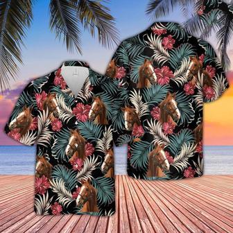 Horse Dark Red Flowers Pattern Hawaiian Shirt, Farm Hawaiian Shirt, Farmer Hawaii | Newhawaiianshirts AU