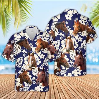 Horse Flower Blue Pattern Hawaiian Shirt, Farm Hawaiian Shirt, Farmer Hawaii | Newhawaiianshirts AU