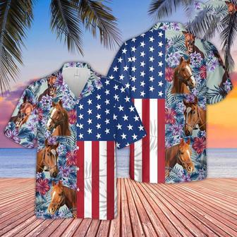 Horse Flower Pattern US Flag Hawaiian Shirt, Farm Hawaiian Shirt, Farmer Hawaii | Newhawaiianshirts AU