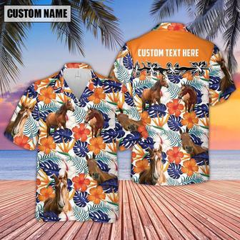 Horse Hibiscus Blue Floral Custom Name Hawaiian Shirt, Farm Hawaiian Shirt, Farmer Hawaii | Newhawaiianshirts AU