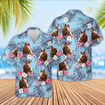 Horse Sierra Blue Pattern Hawaiian Shirt, Farm Hawaiian Shirt, Farmer Hawaii | Newhawaiianshirts CA