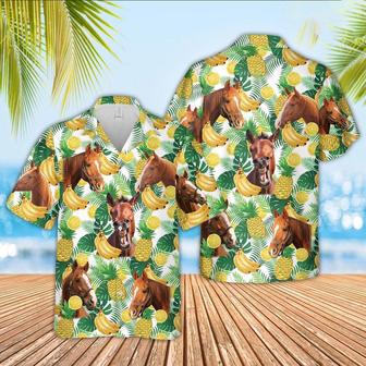 Horse White Tropical Fruits Pattern Hawaiian Shirt, Farm Hawaiian Shirt, Farmer Hawaii | Newhawaiianshirts DE