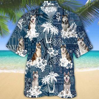 Husky Hawaiian Tropical Plants Pattern Blue And White All Over Printed Hawaiian Shirt, Farm Hawaiian Shirt, Farmer Hawaii | Newhawaiianshirts AU