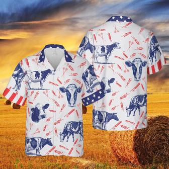 INDEPENDENCE DAY FIRE CRACKER Holstein Friesian Cattle PATTERN All Printed Hawaiian Shirt, Farm Hawaiian Shirt, Farmer Hawaii | Newhawaiianshirts CA