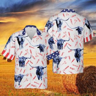 INDEPENDENCE DAY FIRE CRACKER TX-LONGHORN PATTERN All Printed Hawaiian Shirt, Farm Hawaiian Shirt, Farmer Hawaii | Newhawaiianshirts