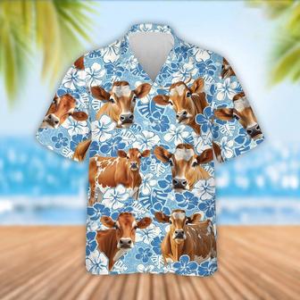 Jersey Cattle Blue Flower Pattern Hawaiian Shirt, Farm Hawaiian Shirt, Farmer Hawaii | Newhawaiianshirts AU