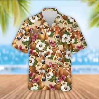 Jersey Cattle Coconut Tropical Flowers Hawaiian Shirt, Farm Hawaiian Shirt, Farmer Hawaii | Newhawaiianshirts UK