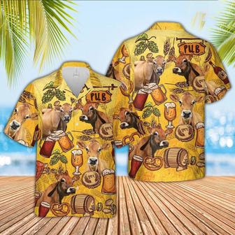 Jersey Cattle Drink Beer Pattern Hawaiian Shirt, Farm Hawaiian Shirt, Farmer Hawaii | Newhawaiianshirts AU