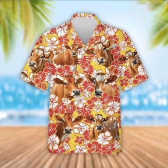 Jersey Cattle Orange Flower Pattern Hawaiian Shirt, Farm Hawaiian Shirt, Farmer Hawaii | Newhawaiianshirts AU