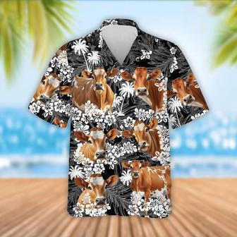 Jersey Cattle Palm Tree Pattern Hawaiian Shirt, Farm Hawaiian Shirt, Farmer Hawaii | Newhawaiianshirts