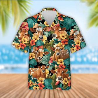 Jersey Cattle Tropical Flowers Hawaiian Shirt, Farm Hawaiian Shirt, Farmer Hawaii | Newhawaiianshirts DE