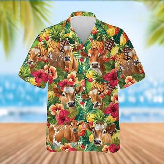 Jersey Cattle Tropical Fruits Pattern Hawaiian Shirt, Farm Hawaiian Shirt, Farmer Hawaii | Newhawaiianshirts CA