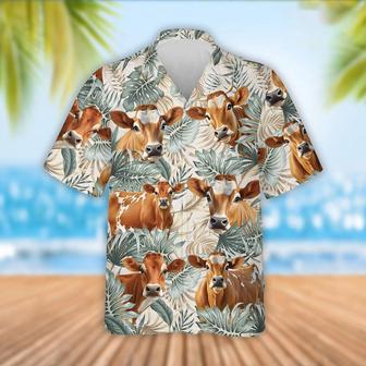 Jersey Cattle Tropical Leaf Pattern Hawaiian Shirt, Farm Hawaiian Shirt, Farmer Hawaii | Newhawaiianshirts DE