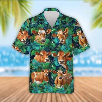 Jersey Cattle Tropical Leaves Hawaiian Shirt, Farm Hawaiian Shirt, Farmer Hawaii | Newhawaiianshirts UK