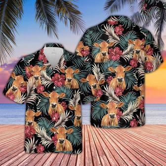 Jersey Dark Red Flowers Pattern Hawaiian Shirt, Farm Hawaiian Shirt, Farmer Hawaii | Newhawaiianshirts DE