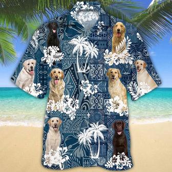 Labrador Retriever Hawaiian Tropical Plants Pattern Blue And White All Over Printed Hawaiian Shirt, Farm Hawaiian Shirt, Farmer Hawaii | Newhawaiianshirts AU