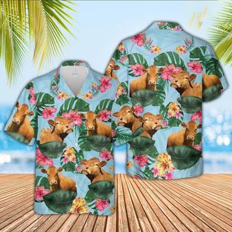 Limousin Flower Pattern Hawaiian Shirt, Farm Hawaiian Shirt, Farmer Hawaii | Newhawaiianshirts AU