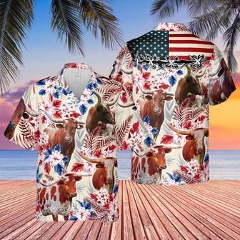 Longhorn Cattle American Flag Hawaiian Flowers All Over Printed Hawaiian Shirt, Farm Hawaiian Shirt, Farmer Hawaii | Newhawaiianshirts AU