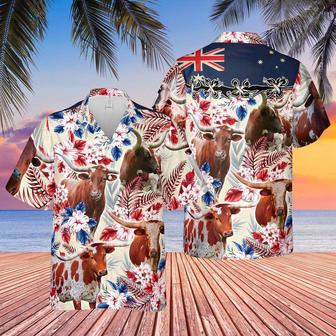 Longhorn Cattle Australia Flag Hawaiian Flowers Hawaiian Shirt, Farm Hawaiian Shirt, Farmer Hawaii | Newhawaiianshirts CA