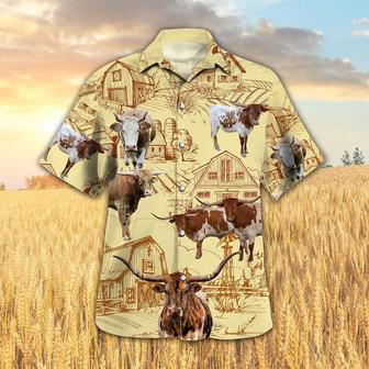 Longhorn Cattle Farm All Over Printed Hawaiian Shirt, Farm Hawaiian Shirt, Farmer Hawaii | Newhawaiianshirts UK