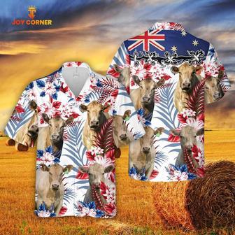 Murray Grey Australian Flag Hawaiian Flowers All Over Printed Hawaiian Shirt, Farm Hawaiian Shirt, Farmer Hawaii | Newhawaiianshirts AU