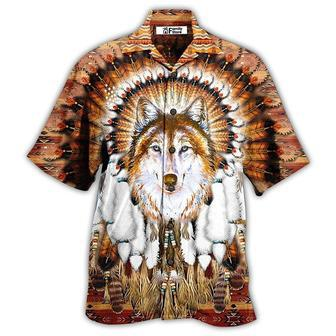 Native American Wolf Feather Headdress Cool Hawaiian Shirt, Native America Shirt, Native American Hawaiian Shirt | Newhawaiianshirts AU