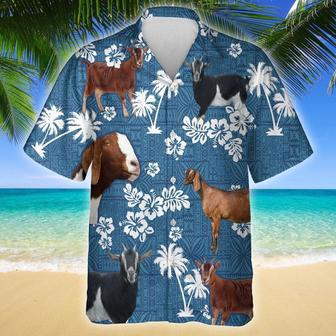 NUBIAN GOAT Blue Tribal All Over Printed Hawaiian Shirt, Farm Hawaiian Shirt, Farmer Hawaii | Newhawaiianshirts DE