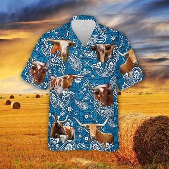 Paisley Pattern TX- Longhorn All Over Printed Hawaiian Shirt, Farm Hawaiian Shirt, Farmer Hawaii | Newhawaiianshirts UK