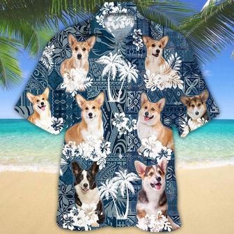 Pembroke Welsh Corgi Hawaiian Tropical Plants Pattern Blue And White All Over Printed Hawaiian Shirt, Farm Hawaiian Shirt, Farmer Hawaii | Newhawaiianshirts AU