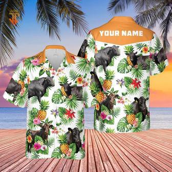 Personalized Name Black Angus Cattle Pineapples All Over Printed Hawaiian Shirt, Farm Hawaiian Shirt, Farmer Hawaii | Newhawaiianshirts AU