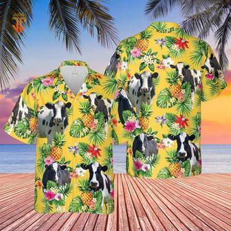 Personalized Name Holstein Friesian Cattle Pineapples All Over Printed Hawaiian Shirt, Farm Hawaiian Shirt, Farmer Hawaii | Newhawaiianshirts CA