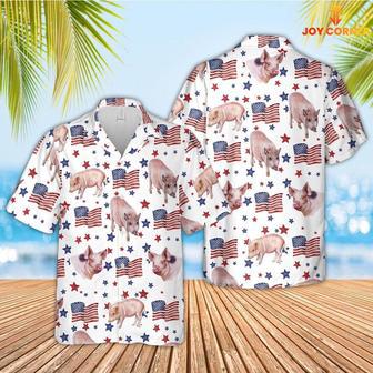 Pig American Flag Pattern Hawaiian Shirt, Farm Hawaiian Shirt, Farmer Hawaii | Newhawaiianshirts AU