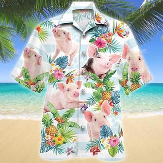 PIG Hawaiian Theme Pineapple Tropical Flower Hawaiian Shirt, Farm Hawaiian Shirt, Farmer Hawaii | Newhawaiianshirts