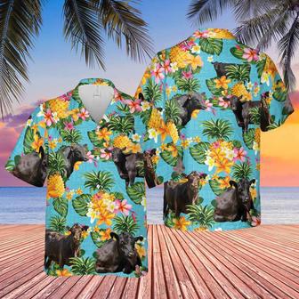 Pineapple Hawaiian Theme For BLACK ANGUS Cattle Lovers All Printed Hawaiian Shirt, Farm Hawaiian Shirt, Farmer Hawaii | Newhawaiianshirts UK