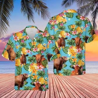 Pineapple Hawaiian Theme For RED ANGUS Cattle Lovers All Printed Hawaiian Shirt, Farm Hawaiian Shirt, Farmer Hawaii | Newhawaiianshirts UK