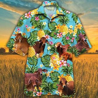 Pineapple Hawaiian Theme For RED BRAHMAN Cattle Lovers All Printed Hawaiian Shirt, Farm Hawaiian Shirt, Farmer Hawaii | Newhawaiianshirts