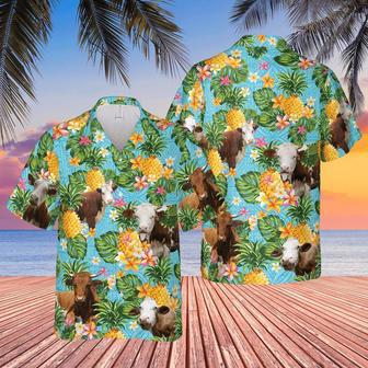 Pineapple Hawaiian Theme For SIMMENTAL Cattle Lovers All Printed Hawaiian Shirt, Farm Hawaiian Shirt, Farmer Hawaii | Newhawaiianshirts DE