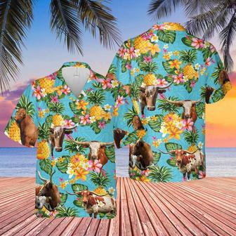 Pineapple Hawaiian Theme For TX LONGHORN Cattle Lovers All Printed Hawaiian Shirt, Farm Hawaiian Shirt, Farmer Hawaii | Newhawaiianshirts DE