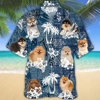 Pomeranian Hawaiian Tropical Plants Pattern Blue And White All Over Printed Hawaiian Shirt, Farm Hawaiian Shirt, Farmer Hawaii | Newhawaiianshirts DE