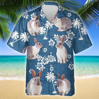 RABBIT Blue Tribal All Over Printed Hawaiian Shirt, Farm Hawaiian Shirt, Farmer Hawaii | Newhawaiianshirts DE