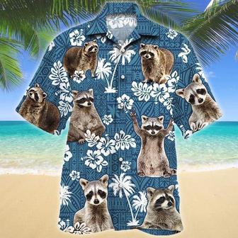 RACCOON Blue Tribal All Over Printed Hawaiian Shirt, Farm Hawaiian Shirt, Farmer Hawaii | Newhawaiianshirts DE