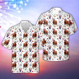 Red Angus American Flag And Firework Pattern Hawaiian Shirt, Farm Hawaiian Shirt, Farmer Hawaii | Newhawaiianshirts DE