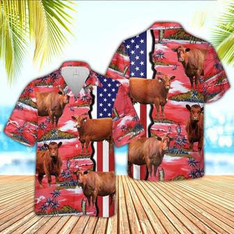 Red Angus American Flag Farming Hawaiian Shirt, Farm Hawaiian Shirt, Farmer Hawaii | Newhawaiianshirts AU