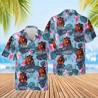 Red Angus Blue Hibiscus Hawaiian Shirt, Farm Hawaiian Shirt, Farmer Hawaii | Newhawaiianshirts AU