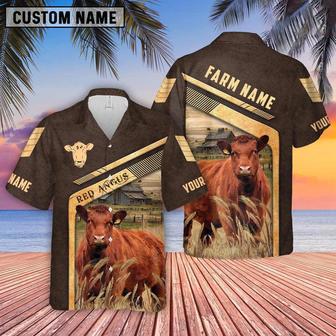 Red Angus Brown Pattern Customized Name Hawaiian Shirt, Farm Hawaiian Shirt, Farmer Hawaii | Newhawaiianshirts AU