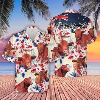 Red Angus Cattle Australia Flag Hawaiian Flowers Hawaiian Shirt, Farm Hawaiian Shirt, Farmer Hawaii | Newhawaiianshirts AU