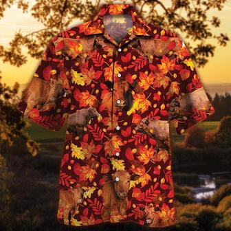 Red Angus Cattle Autumn Leaves All Over Printed Hawaiian Shirt, Farm Hawaiian Shirt, Farmer Hawaii | Newhawaiianshirts DE