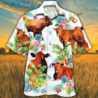 RED ANGUS CATTLE Hawaiian Theme Pineapple Tropical Flower All Printed Hawaiian Shirt, Farm Hawaiian Shirt, Farmer Hawaii | Newhawaiianshirts