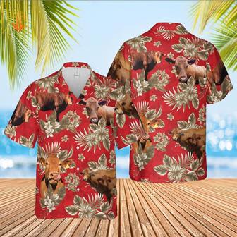 Red Angus Cattle Lovers Aloha Pattern All Over Printed Hawaiian Shirt, Farm Hawaiian Shirt, Farmer Hawaii | Newhawaiianshirts DE