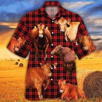 Red Angus Cattle Red Tartan Pattern All Over Printed Hawaiian Shirt, Farm Hawaiian Shirt, Farmer Hawaii | Newhawaiianshirts UK